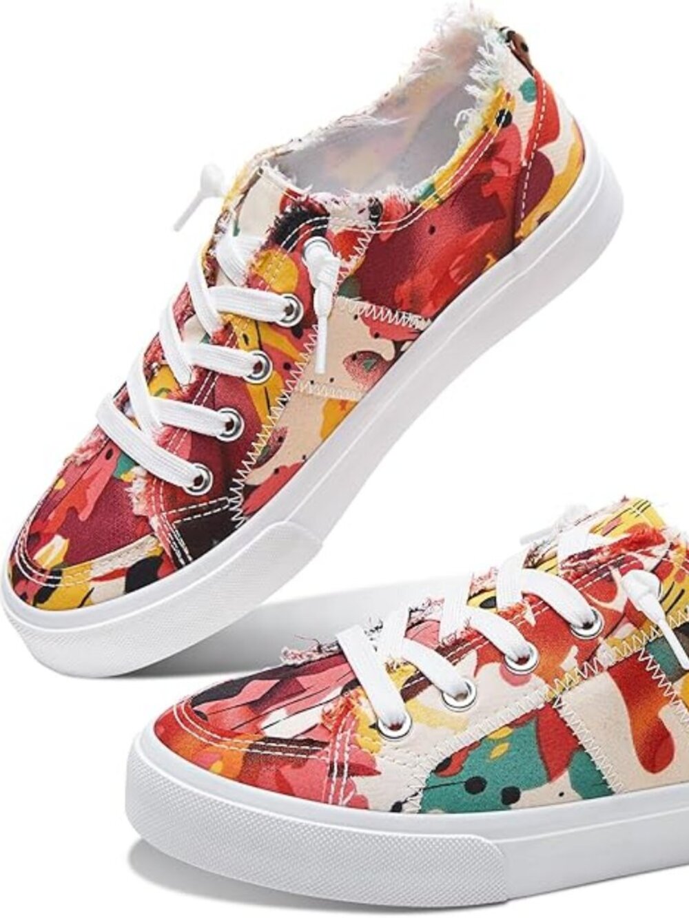 Women's Play Fashion Sneaker White Color Washed and Leopard Canvas Slip on Shoes